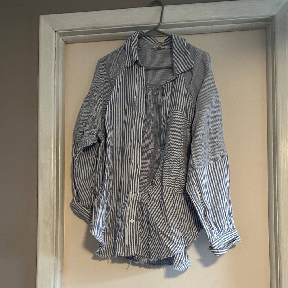 Torrid Blue and White Striped Button-Up Shirt 00